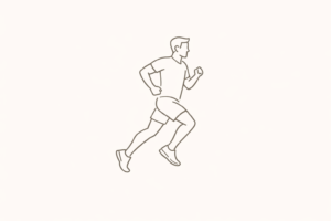 An outline drawing of a man running